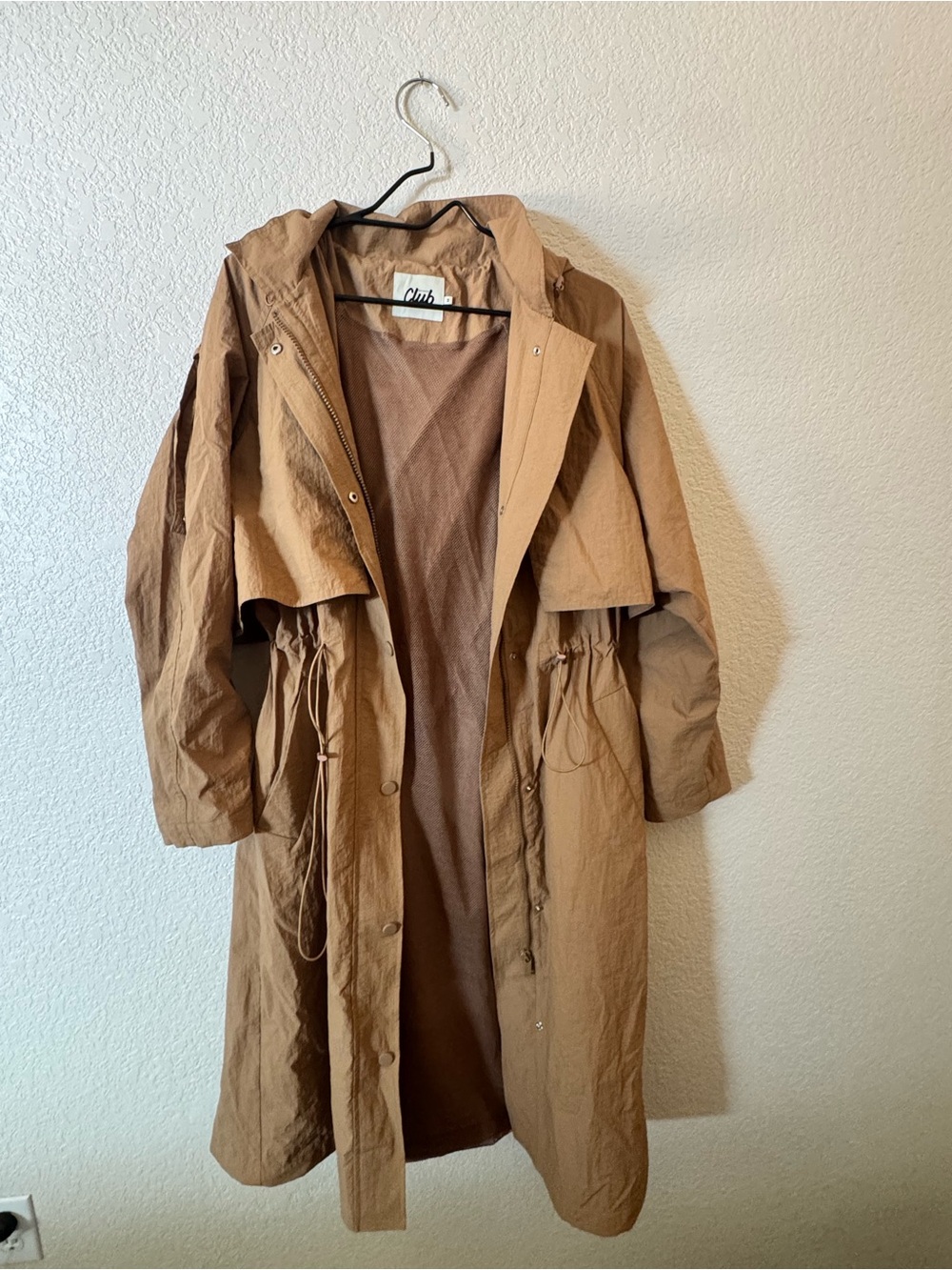 Lightweight Tan Hooded Trench Coat